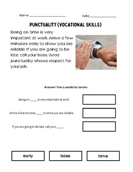 Preview of Vocational Skills Comprehension Passages (Modified Fill-In-The-Blank)