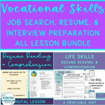 Preview of Vocational Skills Job Listing Resume & Interview Preparation & Review Bundle