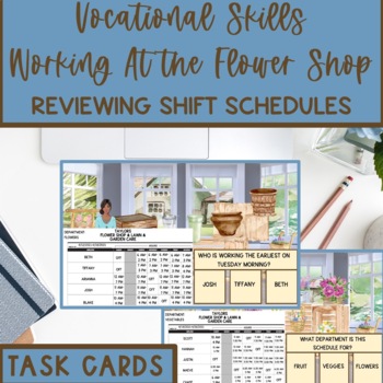 Preview of Vocational Skills Working The Flower Shop Shift Schedule Reading Task Cards