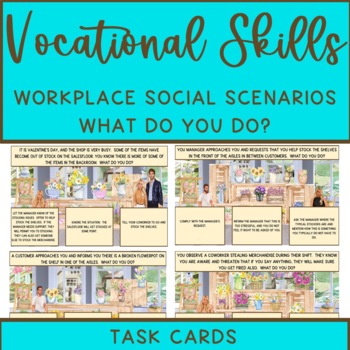Preview of Vocational Skills Working The Flower Shop Workplace Social Scenarios Task Cards