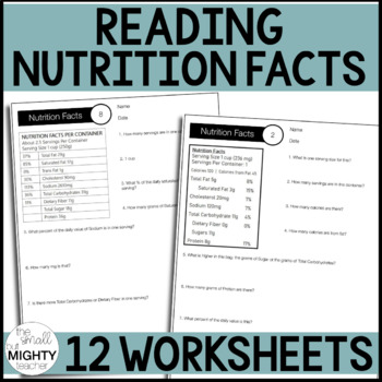 Preview of Vocational Skills Worksheets - Reading Nutrition Facts