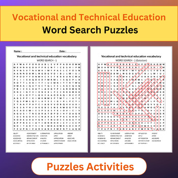 Preview of Vocational & Technical Education Vocabulary | Word Search Puzzles Activities