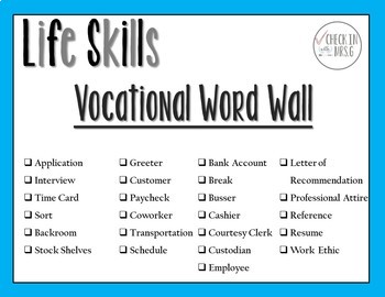 Vocation Life Skills Word Wall