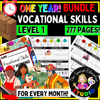 Preview of Vocational Work life Skills BUNDLE Functional Special Education WHOLE Year Lv1