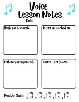 Preview of Voice Lesson Notes for Elementary School Students