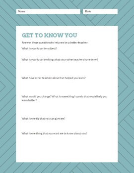 Student - Teacher Questionnaire by Inspire in Two | TPT