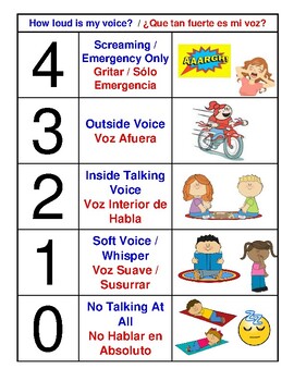 Voice Levels 0 4 With Pictures By Pardo S Pre K Pearls In Spanish And English