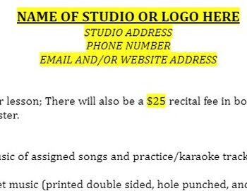 Preview of Voice/Music Studio Policy Contract