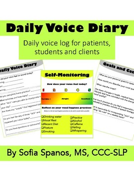 Preview of Voice Therapy Daily Log. Diary for Voice Therapy, motor speech, medical speech