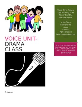 Preview of Voice Unit- Drama Class! Performance Directions & Rubrics-Radio Commercial!