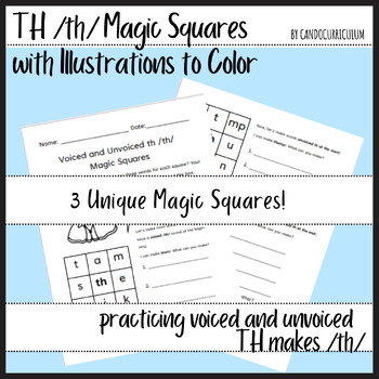 Preview of Voiced and Unvoiced TH /th/ Magic Squares with Illustrations to Color