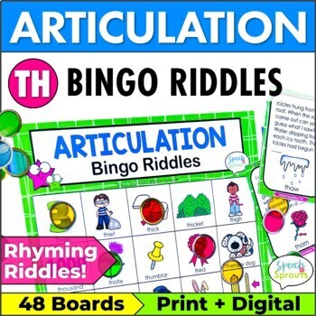 Preview of Voiceless TH Articulation Bingo Riddles Game Speech Therapy Activities