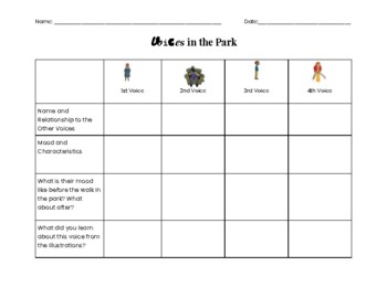 Preview of "Voices in the Park" Point of View/Voice Graphic Organizer