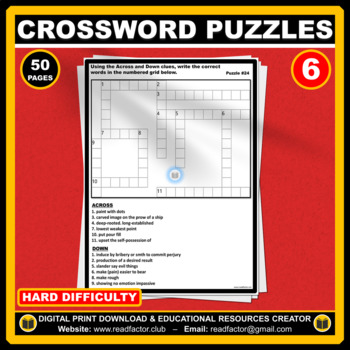 Vol 06 50 Crossword Puzzles Hard Difficulty by readfactor club TpT