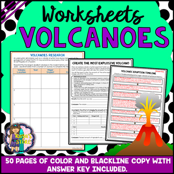 Preview of Volcanic Eruptions Worksheets with Blackline Copy & Answer Key (Volcanoes)