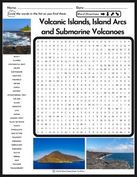 Volcanic Islands Island Arcs and Submarine Volcanoes Word Search Puzzle