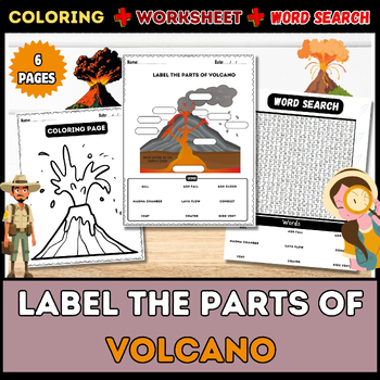 Volcano Anatomy Exploration: Word Search, Labeling, Worksheet, Coloring ...