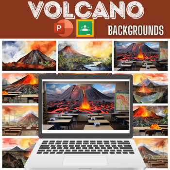 Preview of Volcano Backgrounds for Google Slide and PowerPoint 16x9 Slides - Watercolor - C