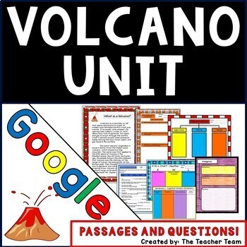 Preview of Volcano Unit | Passages & Questions | Google Classroom| Google Slides