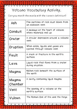 Volcano Vocabulary Activity by Wolfie's Resources | TpT