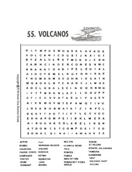 word search volcanoes crossword for kids