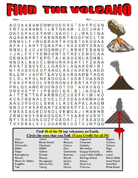 Preview of Volcano Wordsearch & Sentence Writing (Sub Plan / Puzzle / Vocabulary)