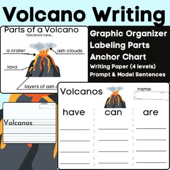Preview of Volcano Writing and Labeling Informative Have Can Are w/ Anchor Charts Lava
