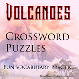 Volcano vocabulary crossword puzzles covering 20 words and