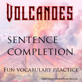 Volcano vocabulary sentence completion covering 20 words