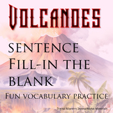 Volcano vocabulary sentence fill in the blank covering 20 words