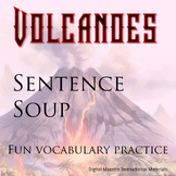 Volcano vocabulary sentence soup covering 20 words