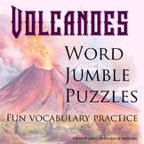 Volcano vocabulary word jumble puzzles covering 20 words a