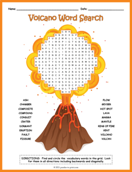 volcanoes word search puzzle by puzzles to print tpt