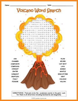 Earth Science Worksheet - Volcanoes Word Search Puzzle by Puzzles to Print