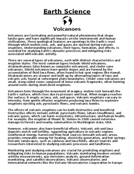 Preview of Volcanoes Article & Questions (Word Document)