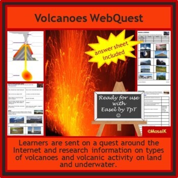 Preview of Volcanoes English WebQuest Easel