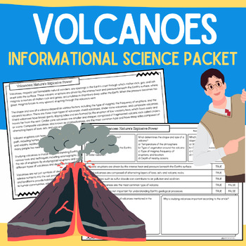 Volcanoes: Informational Science Reading Passages, Worksheets, & Vocabulary