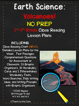 Preview of Volcanoes NO PREP Close Reading Plans/Assessment 3rd-6th Grade