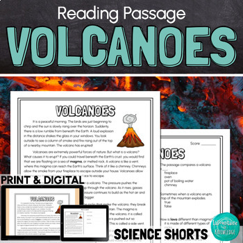 Preview of Volcanoes Reading Comprehension Passage PRINT and DIGITAL