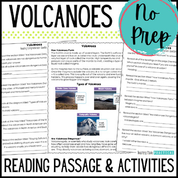 Volcanoes Reading Comprehension with Differentiated Questions | TpT