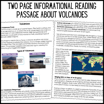 Volcanoes Reading Comprehension with Differentiated Questions | TpT