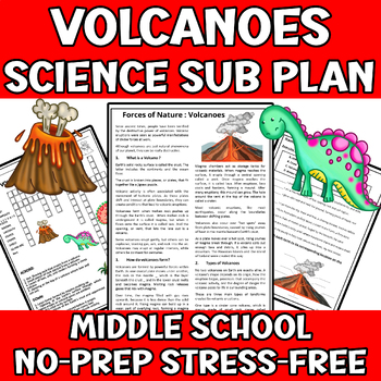 Preview of Volcanoes Sub Plans or Independent Work for Middle School Science 5th 6th 7th