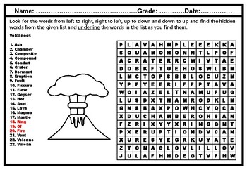 volcanoes word search puzzle worksheet no prep sub plan