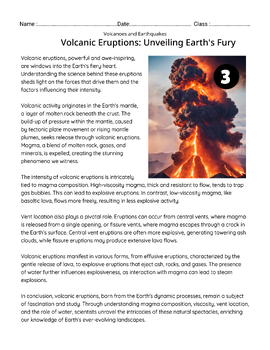 Volcanoes and Earthquakes 4th Grade Reading Comprehension Passages ...