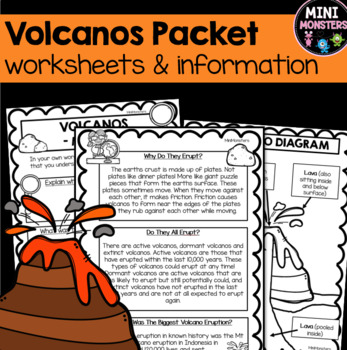Volcanos Worksheets Packet by Mini Monsters | TPT
