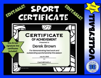 Preview of Volleyball Certificate Award 3 - Editable