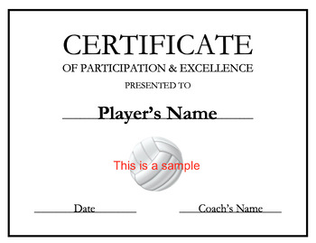 Preview of Volleyball Award Certificate Editable