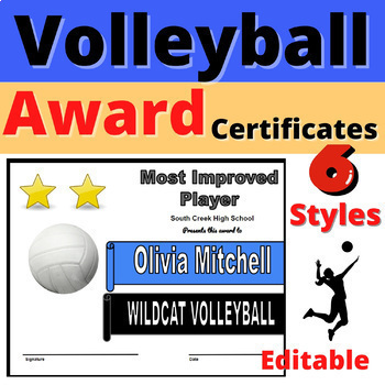 Volleyball Award Certificate Sport Physical Education Editable | TpT