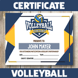 Volleyball Certificate - Instant Download - Editable Certificate