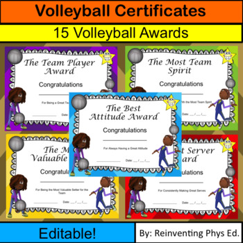 Volleyball Certificates 15 Editable Volleyball Awards by Move and
